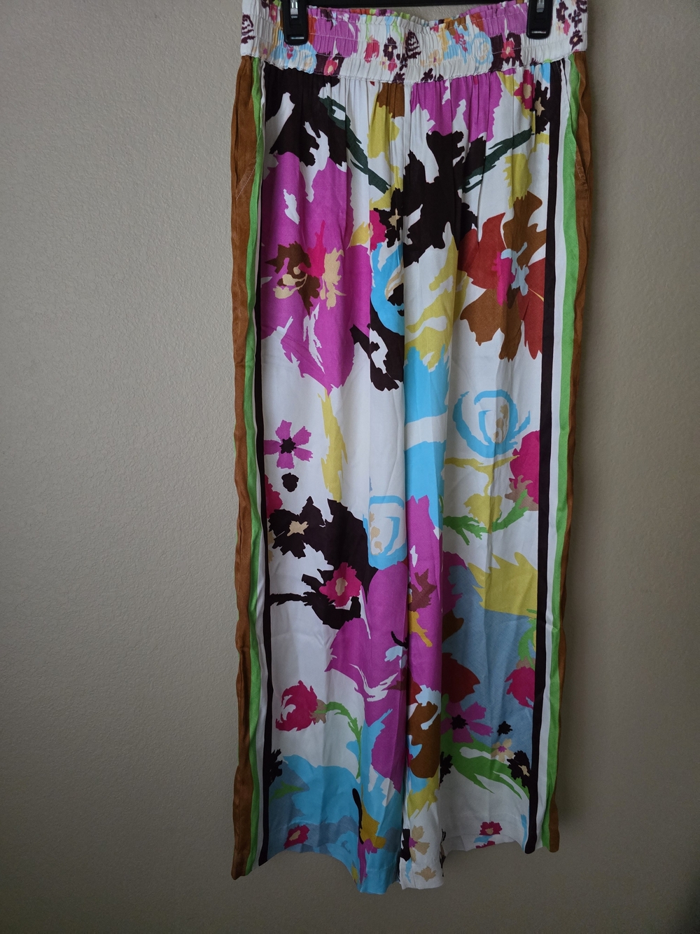 Anthropologie Floral Wide-Leg Pants in White, Pink, Blue, Brown Size Large NWT